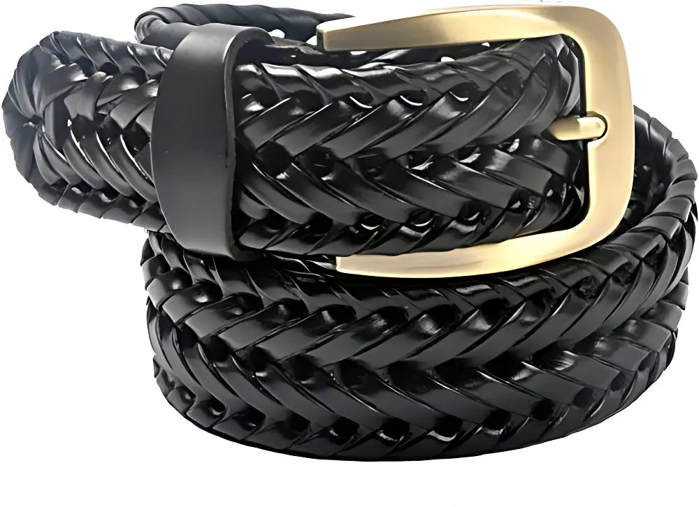 Men Braided Woven Genuine Leather Belt