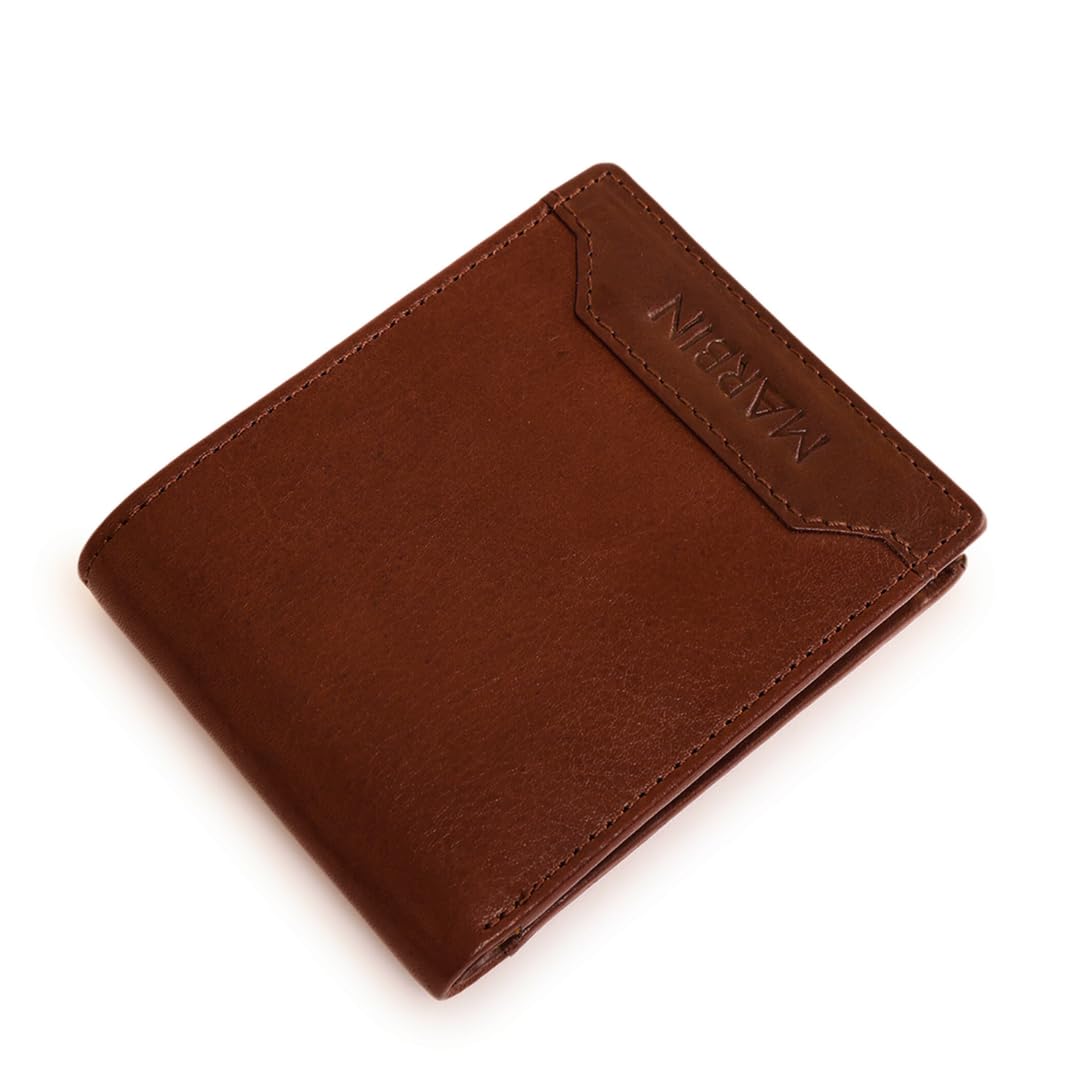 Marbin RFID Protected Leather Wallet for Men with Coin Pocket – Slim Bifold Gents Purse & Card Holder | Genuine Leather Wallet for Stylish Man