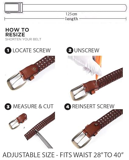 Men Braided Woven Genuine Leather Belt