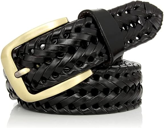 Men Braided Woven Genuine Leather Belt
