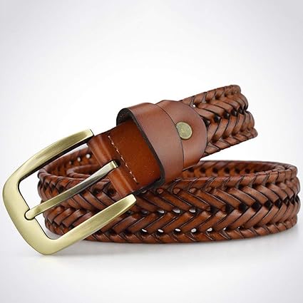Men Braided Woven Genuine Leather Belt