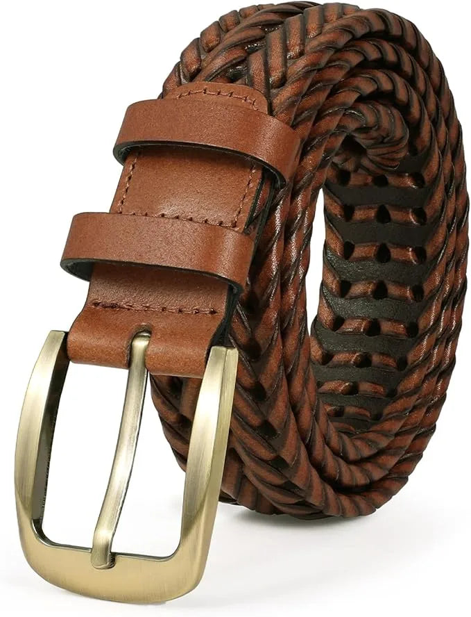 Men Braided Woven Genuine Leather Belt