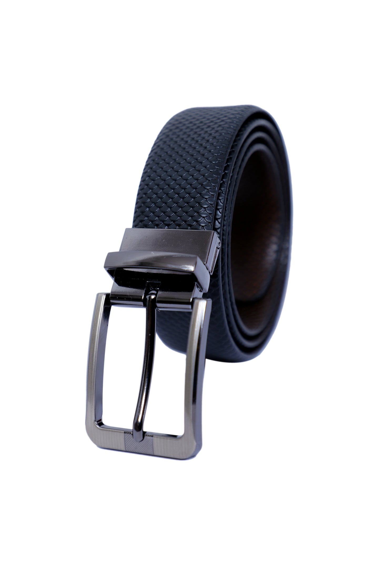Leather Reversible Black & Brown Belt For Men with Grey Buckle (Leather Texture: Viper)