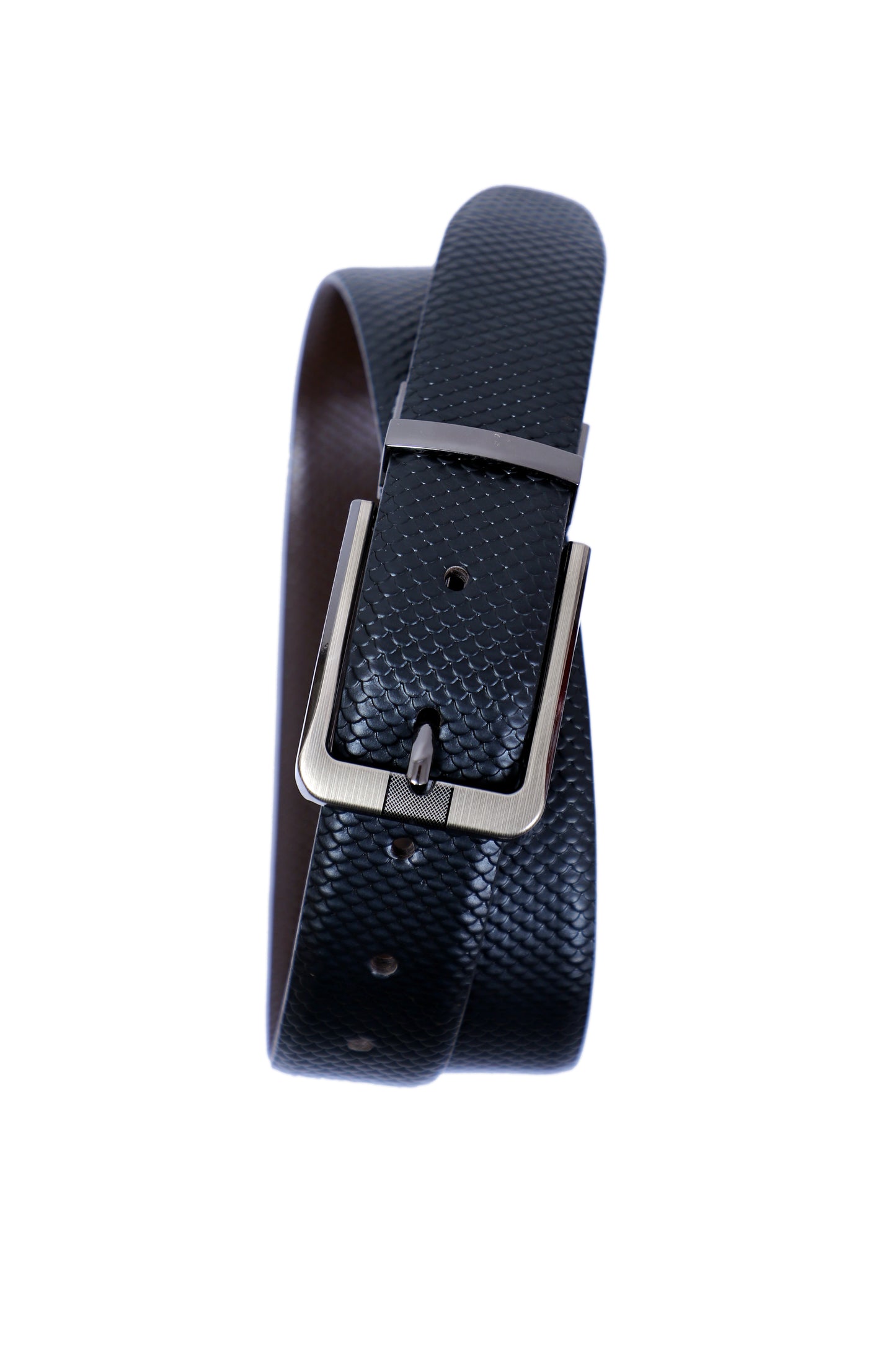 Leather Reversible Black & Brown Belt For Men with Grey Buckle (Leather Texture: Viper)