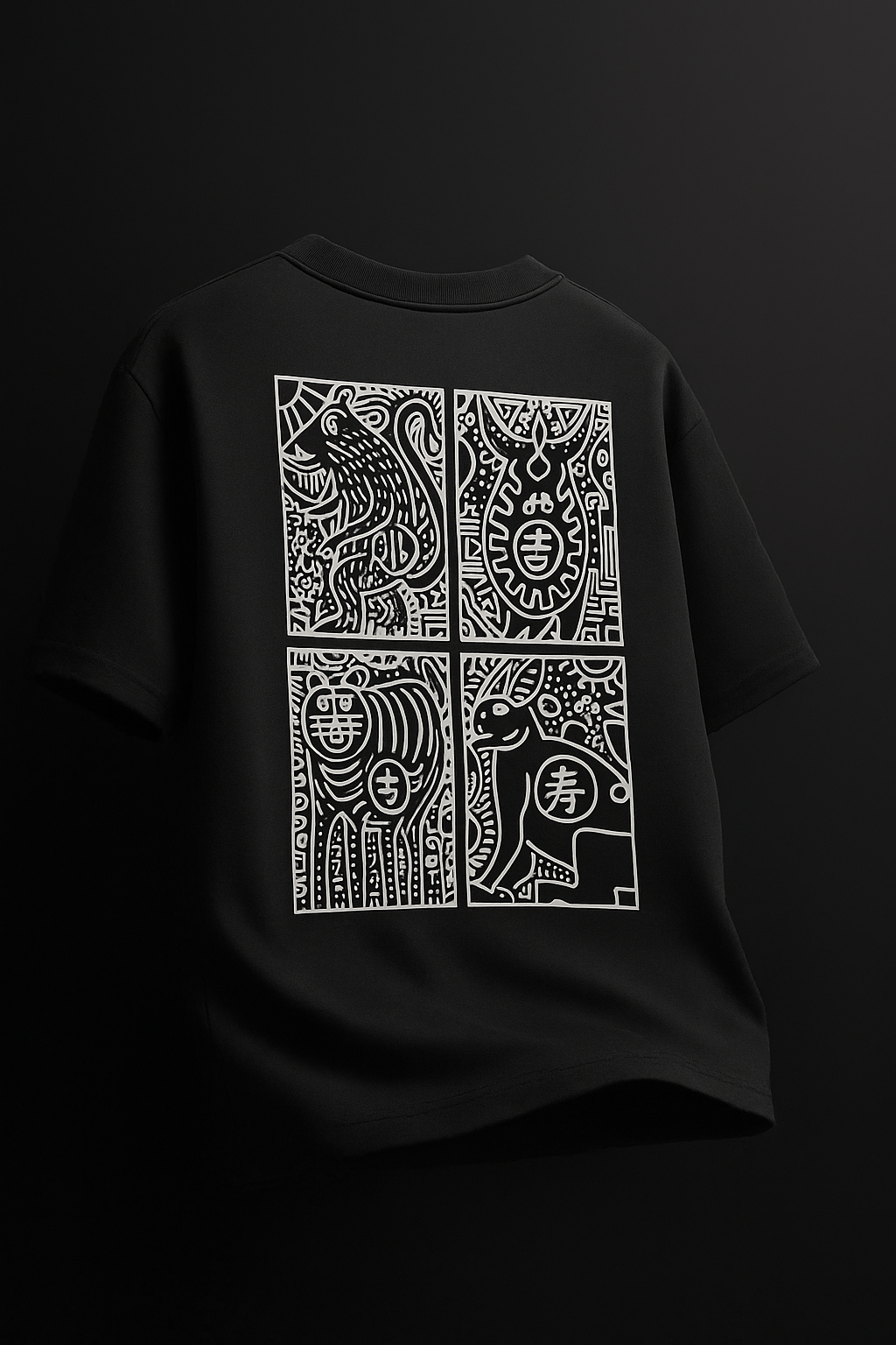 Mythic Quartet Graphic Oversize Tee – Black Edition