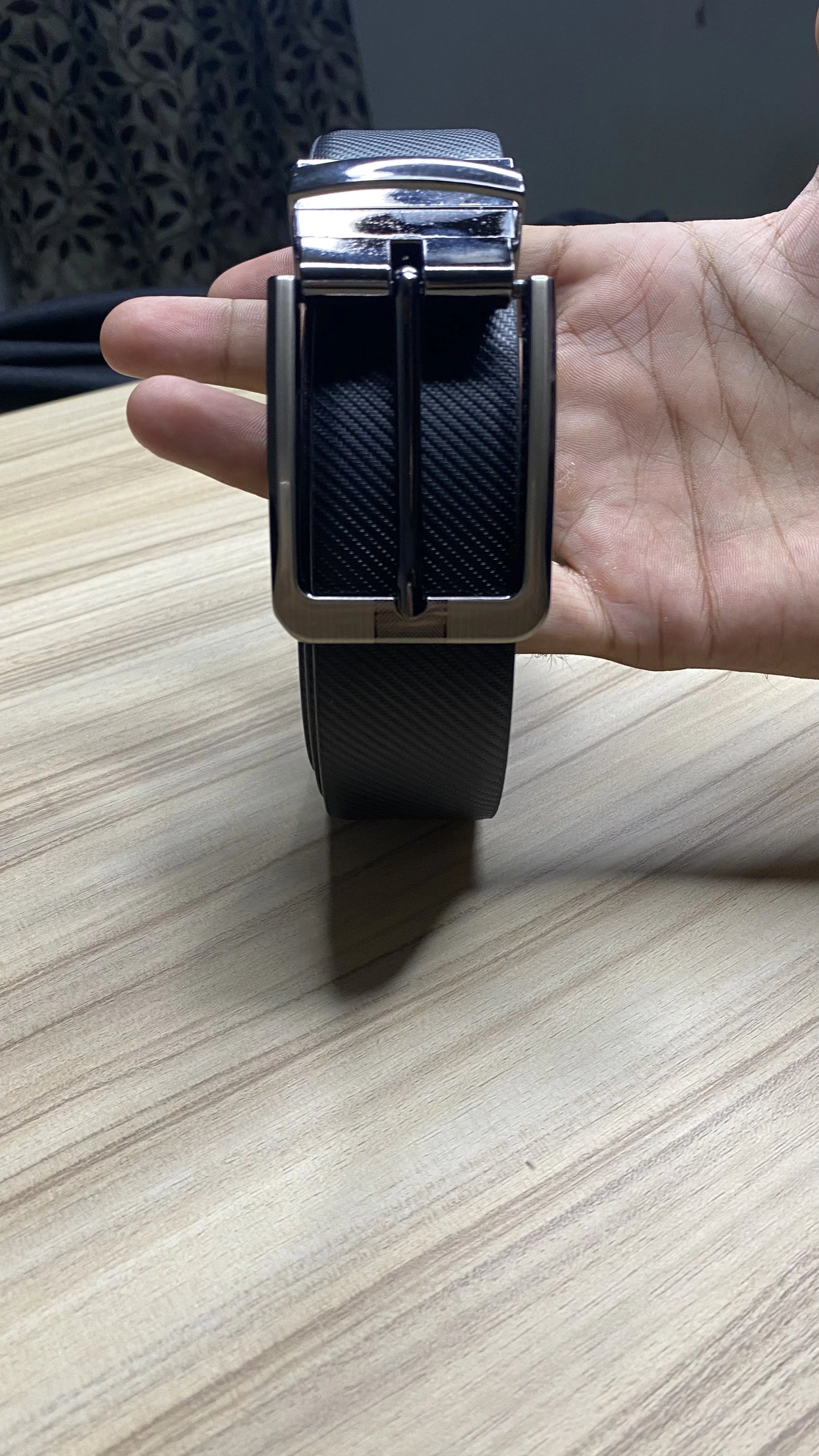 Leather Reversible Black & Brown Belt For Men with Grey Buckle (Leather Texture: Honey)