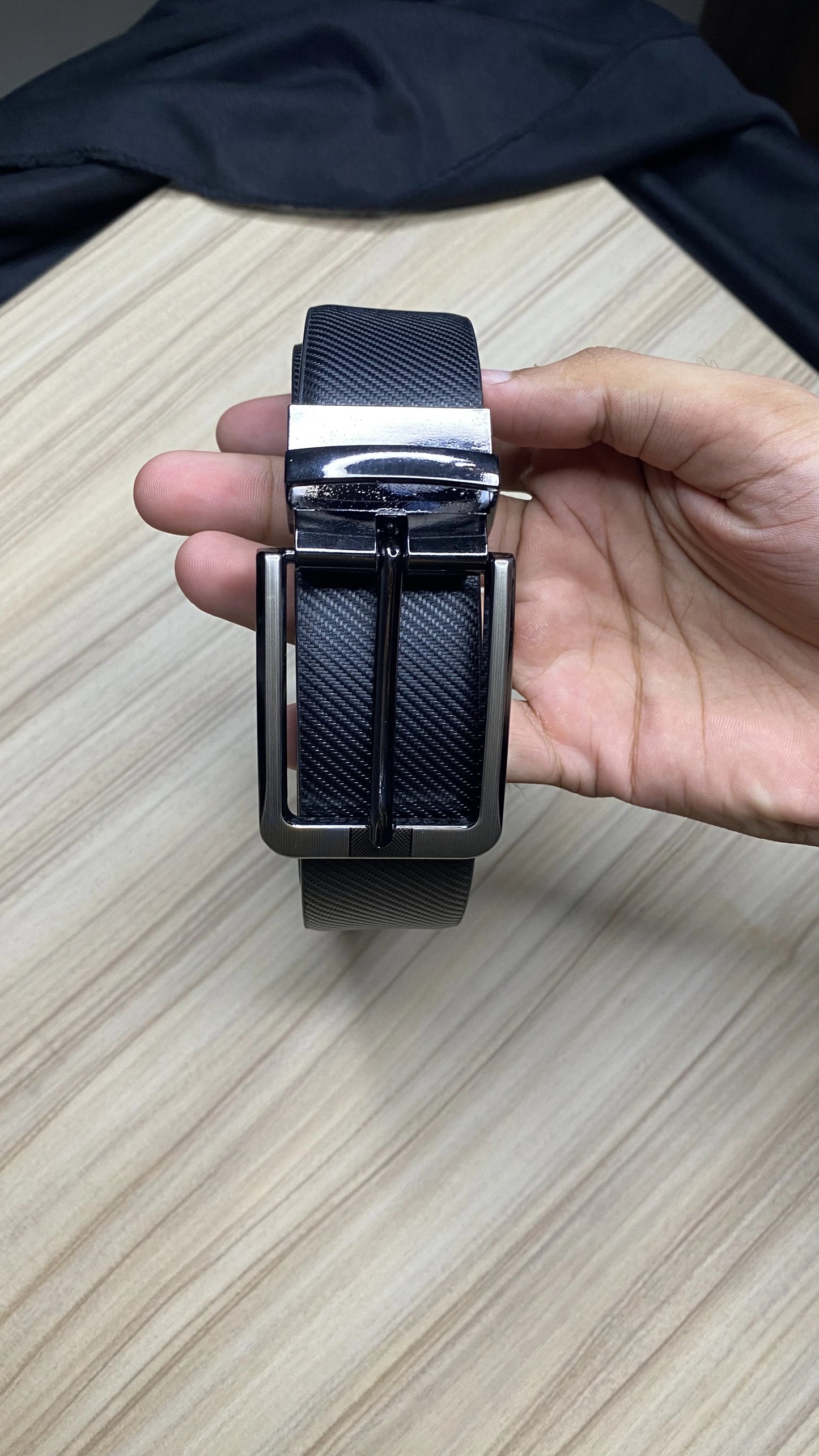 Leather Reversible Black & Brown Belt For Men with Grey Buckle (Leather Texture: Honey)