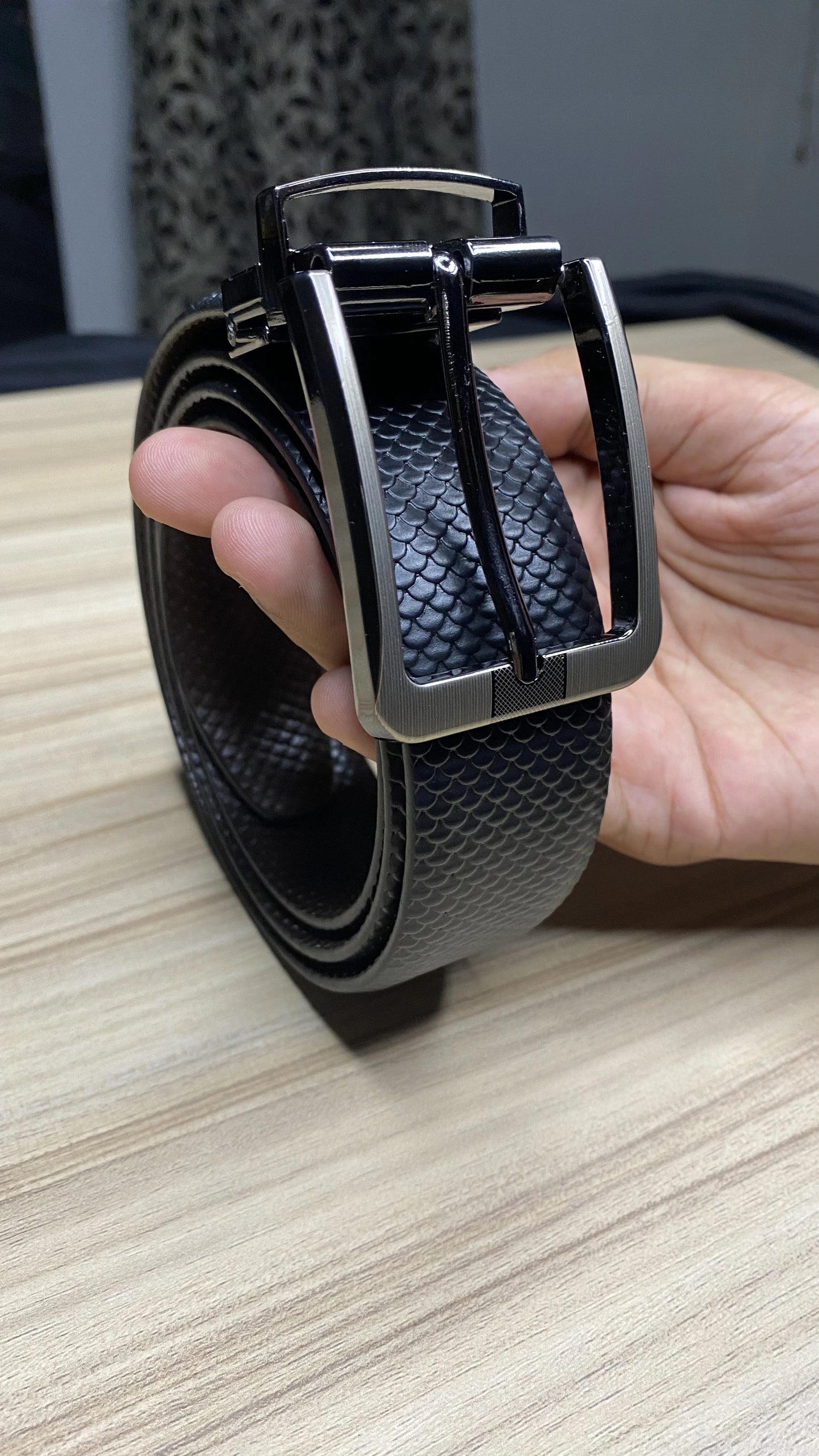 Leather Reversible Black & Brown Belt For Men with Grey Buckle (Leather Texture: Viper)