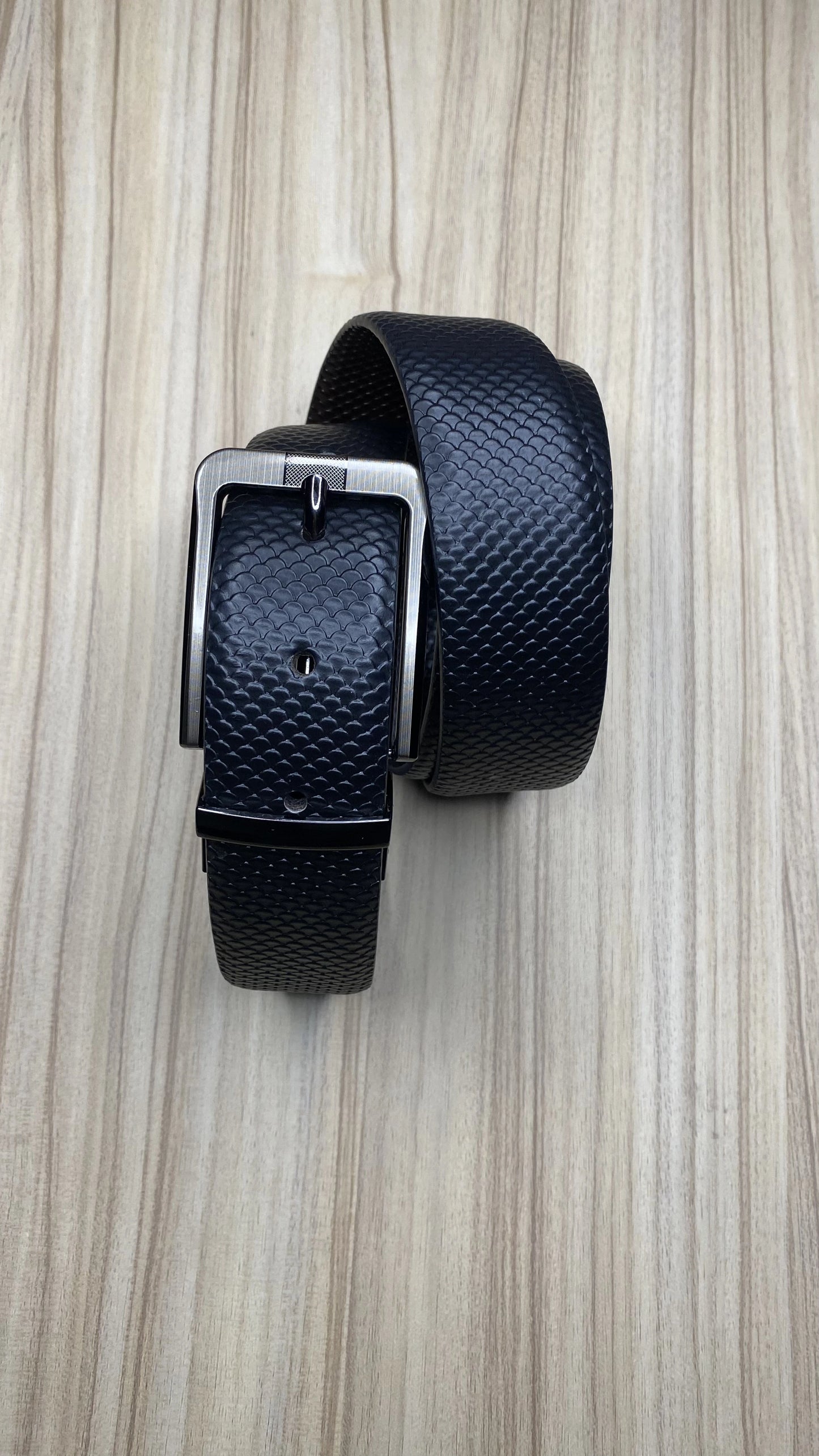 Leather Reversible Black & Brown Belt For Men with Grey Buckle (Leather Texture: Viper)
