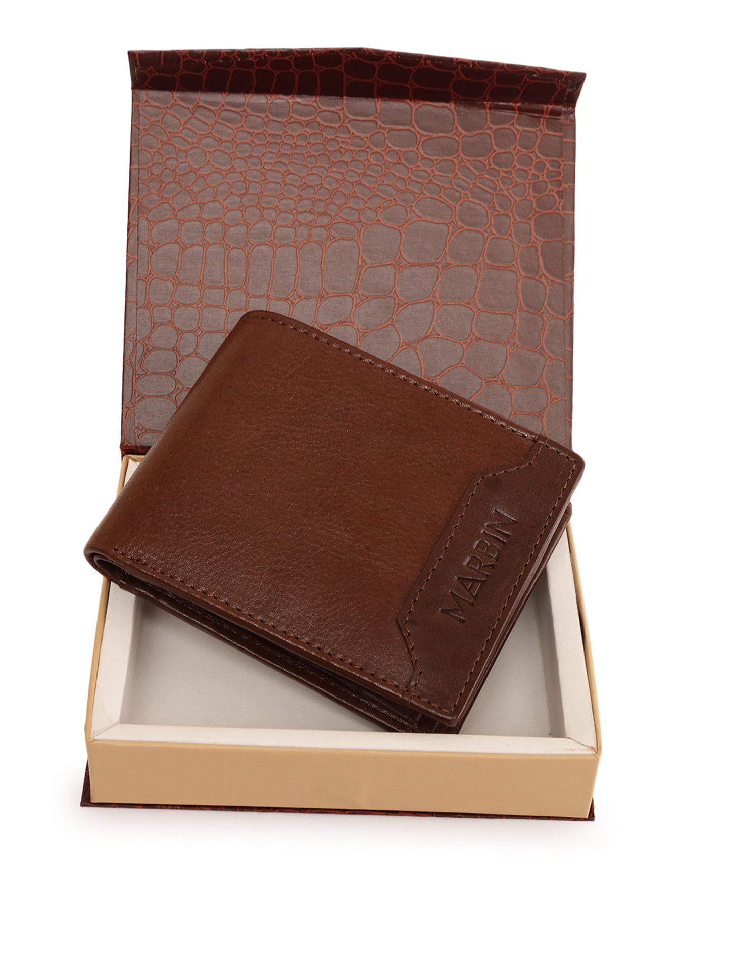 Marbin Men's Leather Wallet – 8 Card Slots (Brown)