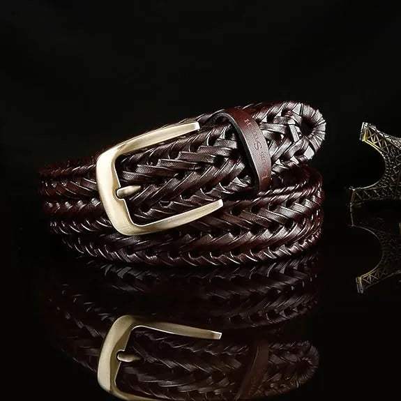 Men Braided Woven Genuine Leather Belt
