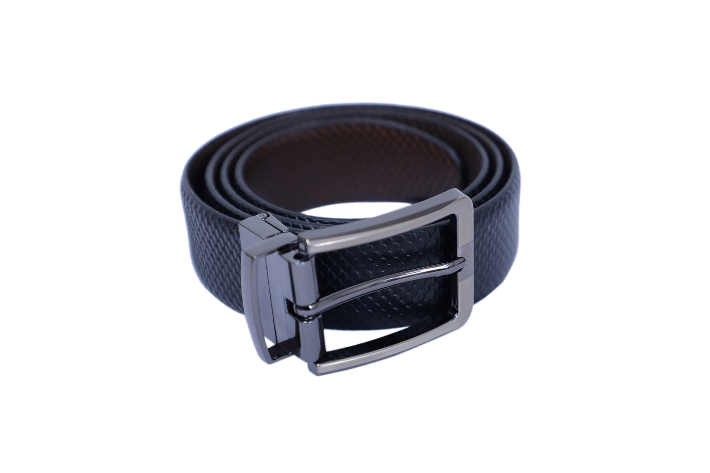 Leather Reversible Black & Brown Belt For Men with Grey Buckle (Leather Texture: Viper)