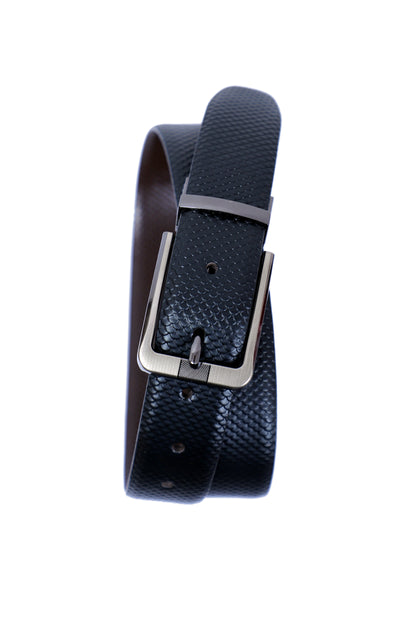 Leather Reversible Black & Brown Belt For Men with Grey Buckle (Leather Texture: Viper)