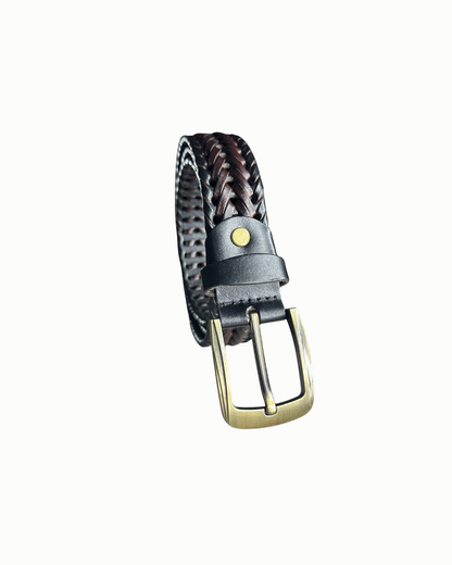 Men Braided Woven Genuine Leather Belt