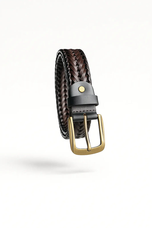 Men Braided Woven Genuine Leather Belt