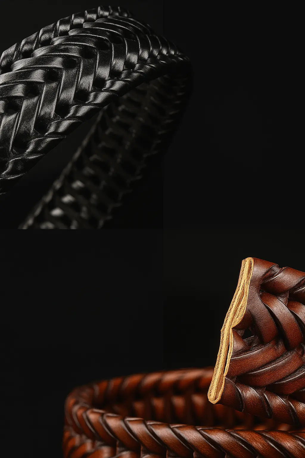 Men Braided Woven Genuine Leather Belt