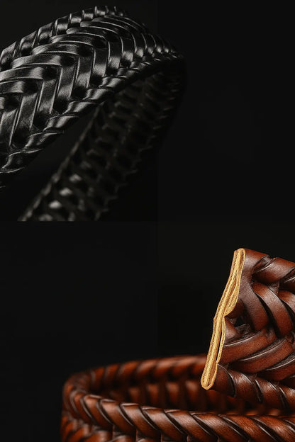 Men Braided Woven Genuine Leather Belt