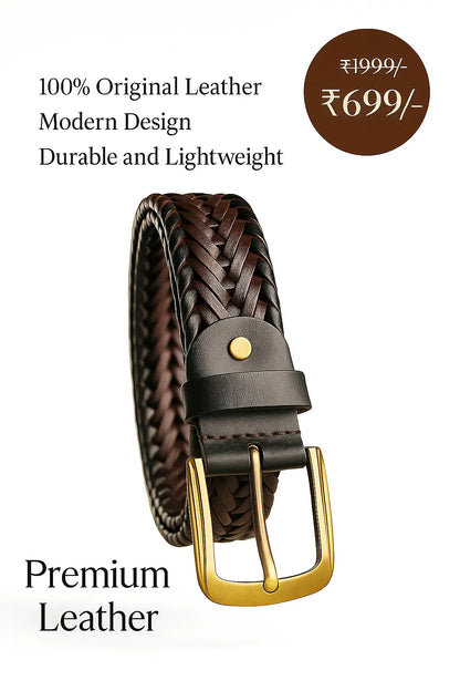 Men Braided Woven Genuine Leather Belt