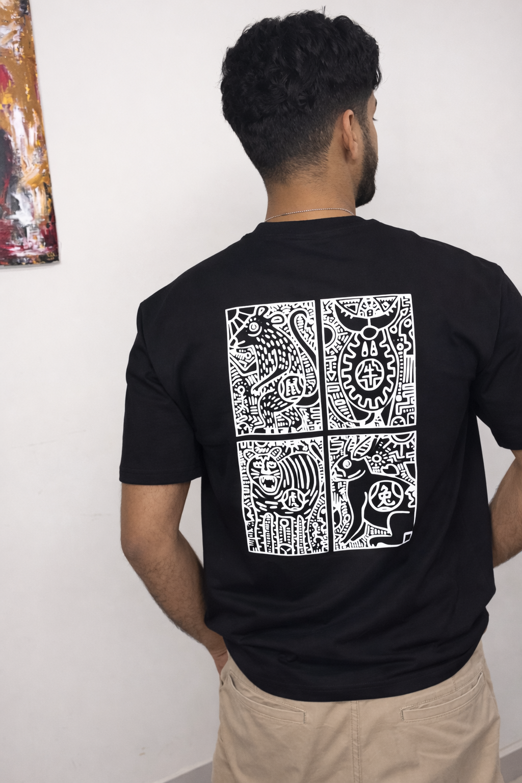 Mythic Quartet Graphic Oversize Tee – Black Edition