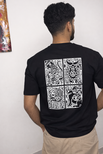 Mythic Quartet Graphic Oversize Tee – Black Edition