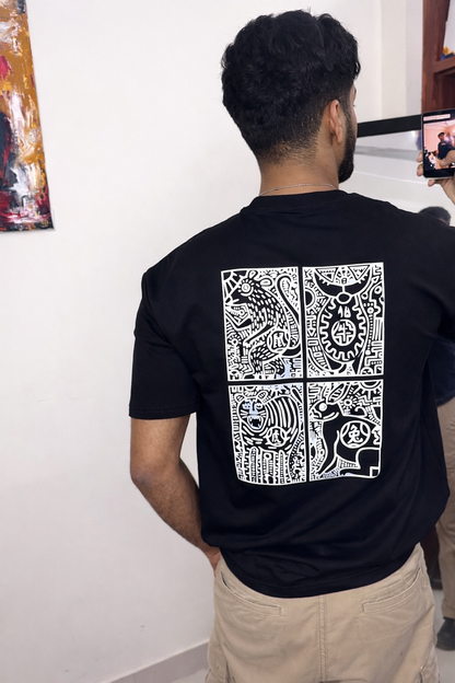 Mythic Quartet Graphic Oversize Tee – Black Edition