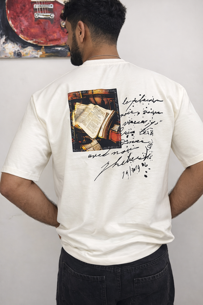 100% pure Cotton Vintage Manuscript Graphic Oversized Tee