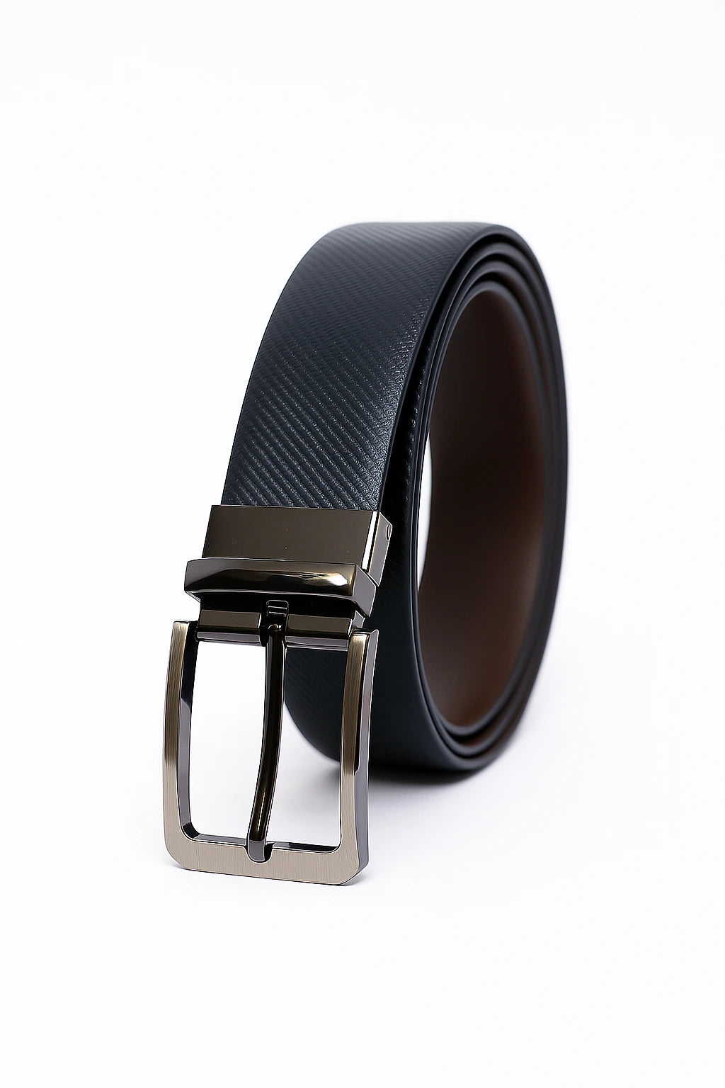 Leather Reversible Black & Brown Belt For Men with Grey Buckle (Leather Texture: Honey)