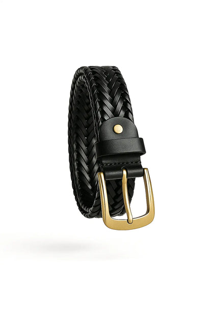 Men Braided Woven Genuine Leather Belt