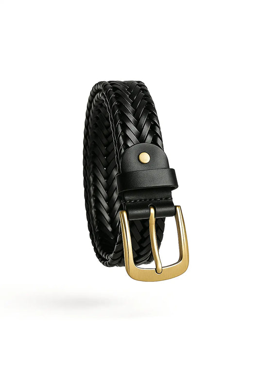 Men Braided Woven Genuine Leather Belt