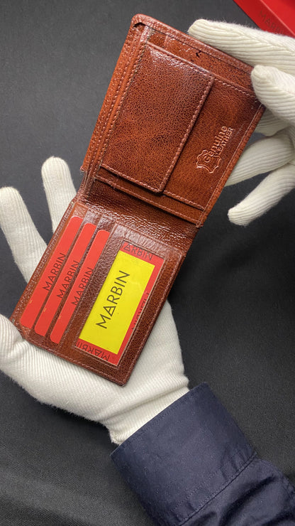Marbin Men's Wallet – Stylish Genuine Leather Wallet with Card Holder & Compartments (Brown)