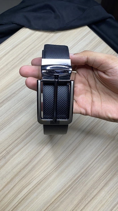 Leather Reversible Black & Brown Belt For Men with Grey Buckle (Leather Texture: Honey)