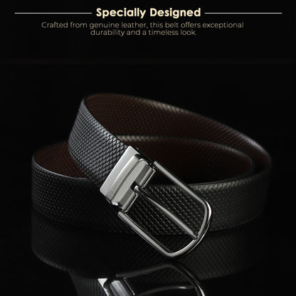 Leather Reversible Black & Brown Belt For Men with Silver Buckle (Leather Texture: Honey)