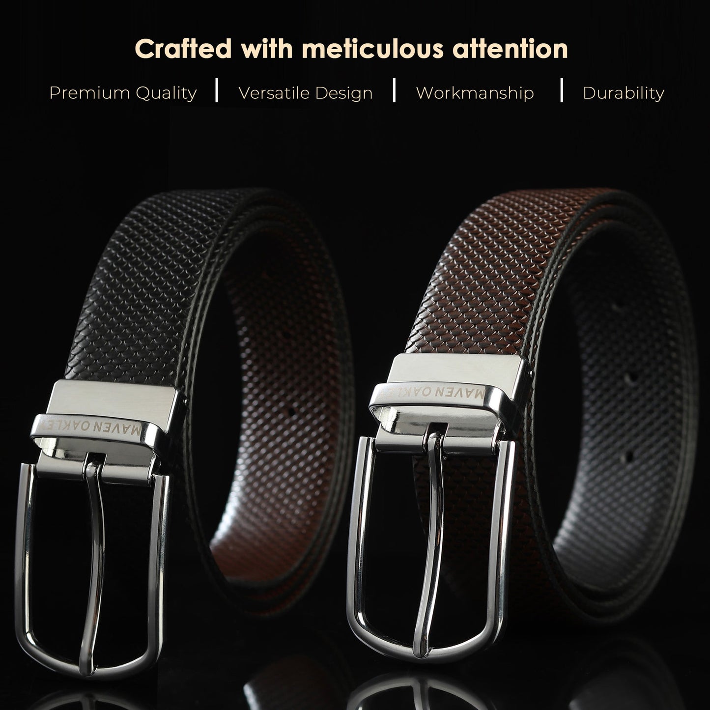 Leather Reversible Black & Brown Belt For Men with Silver Buckle (Leather Texture: Honey)