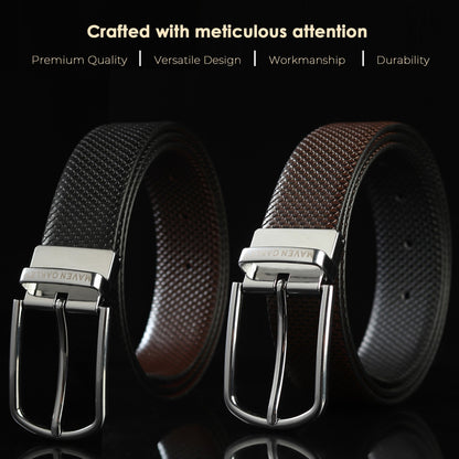 Leather Reversible Black & Brown Belt For Men with Silver Buckle (Leather Texture: Honey)