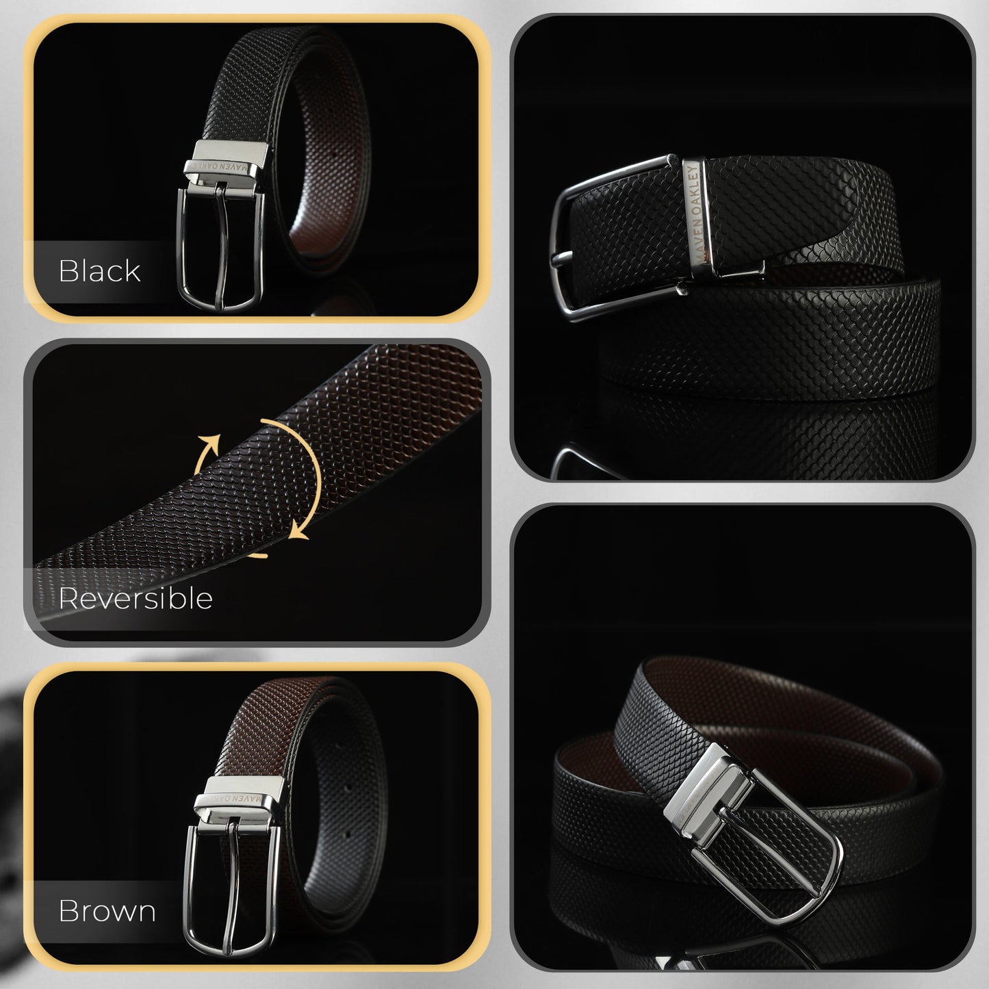 Leather Reversible Black & Brown Belt For Men with Silver Buckle (Leather Texture: Honey)