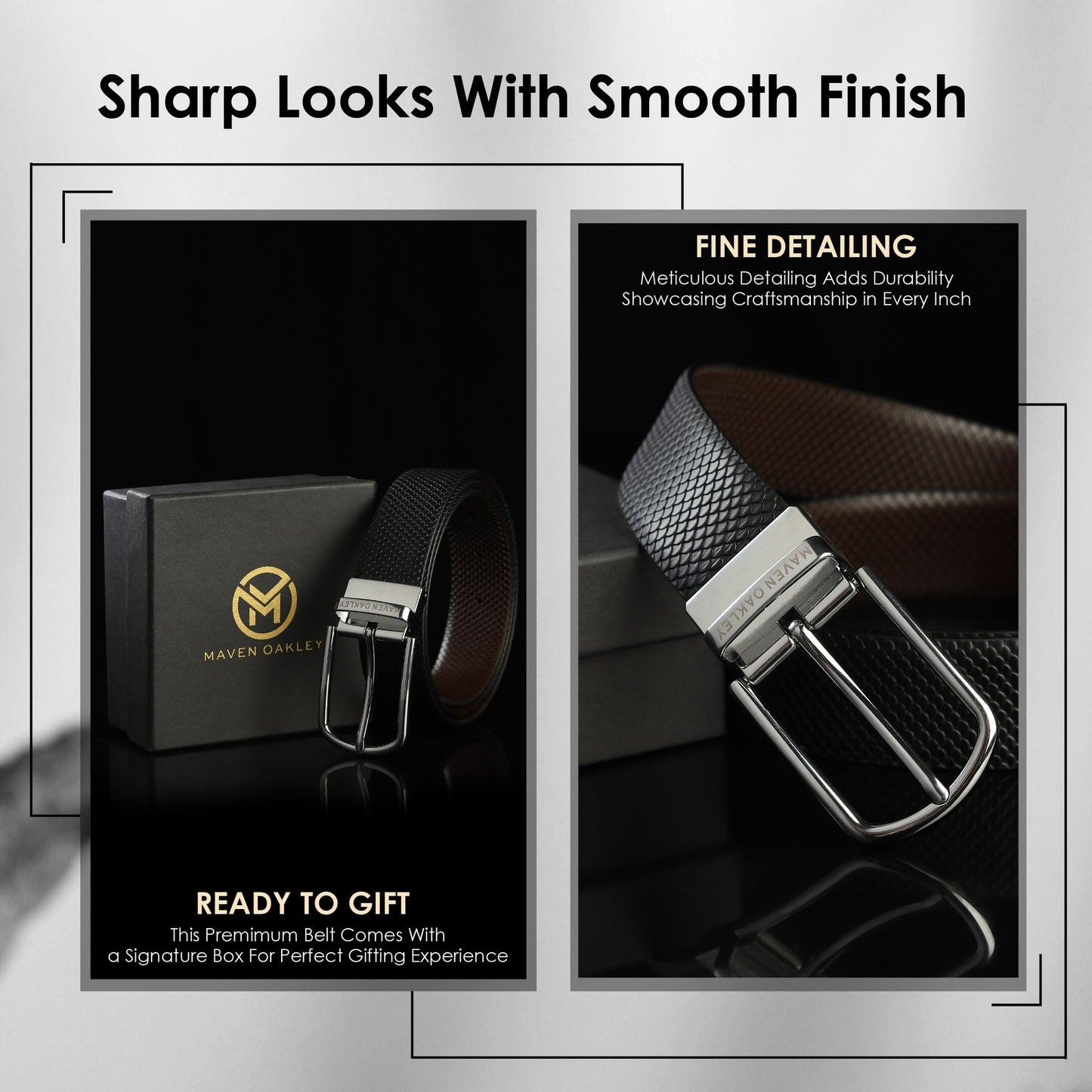 Leather Reversible Black & Brown Belt For Men with Silver Buckle (Leather Texture: Honey)