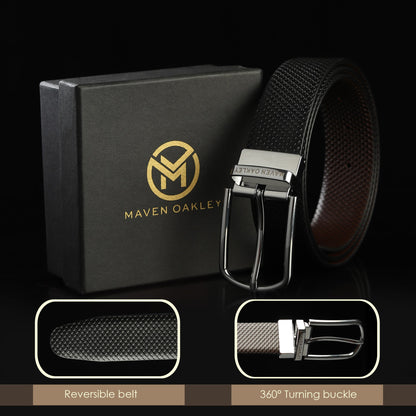 Leather Reversible Black & Brown Belt For Men with Silver Buckle (Leather Texture: Honey)