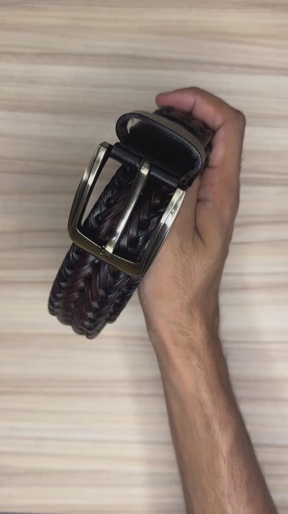 Men Braided Woven Genuine Leather Belt